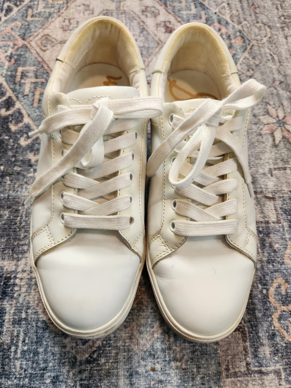 Sam Edelman Cream Leather Low-Top Sneakers